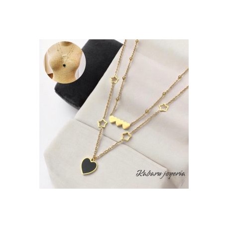 Collar 2 lienzos acero inoxidable corazones
