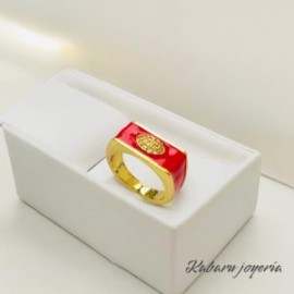Anillo ajustable ancho rojo Chapa de oro 18k