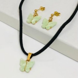Chocker y aretes mariposas verde menta