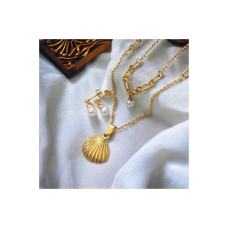 Conjunto 2 lienzos acero inoxidable concha y perla