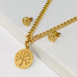 Conjunto dorado acero inoxidable árbol de la vida