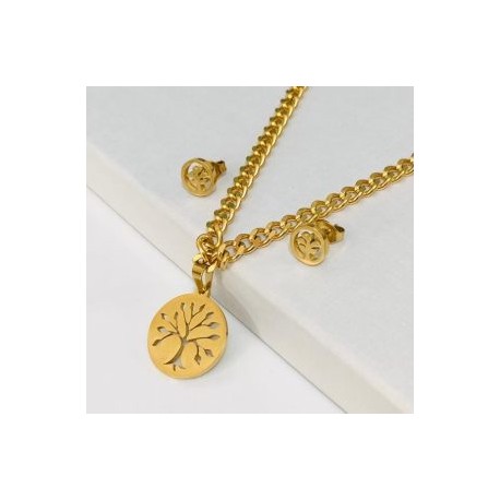 Conjunto dorado acero inoxidable árbol de la vida