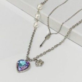 Collar 2 lienzos  acero inoxidable corazón lila tornasol