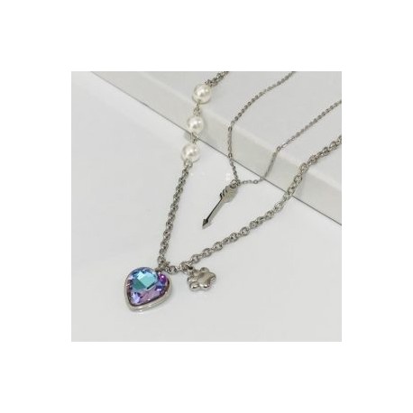 Collar 2 lienzos  acero inoxidable corazón lila tornasol