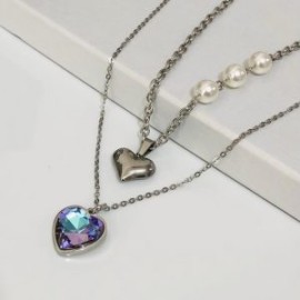 Collar 2 lienzos acero inoxidable corazón lila tornasol