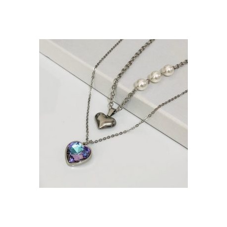 Collar 2 lienzos acero inoxidable corazón lila tornasol