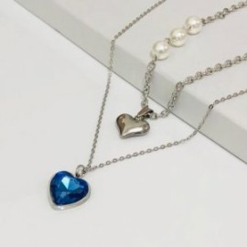 Collar 2 lienzos acero inoxidable corazón azul