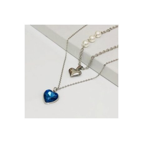 Collar 2 lienzos acero inoxidable corazón azul