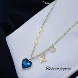 Collar acero inoxidable trébol corazón azul