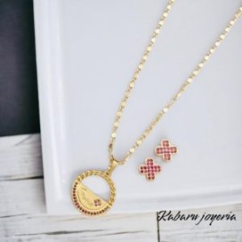 Conjunto trébol y circulo chapa de oro 18k