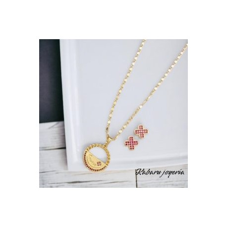 Conjunto trébol y circulo chapa de oro 18k