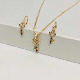 Conjunto corazón llave chapa de oro 18k