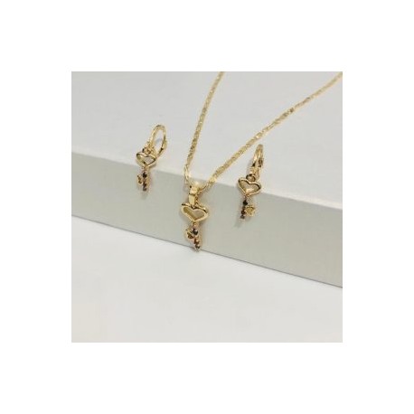 Conjunto corazón llave chapa de oro 18k