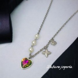 Collar acero inoxidable trébol corazón verde tornasol