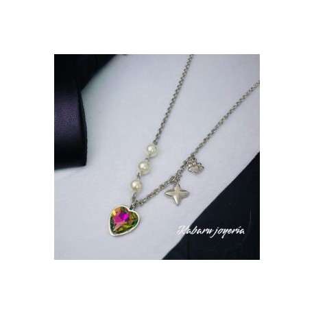 Collar acero inoxidable trébol corazón verde tornasol