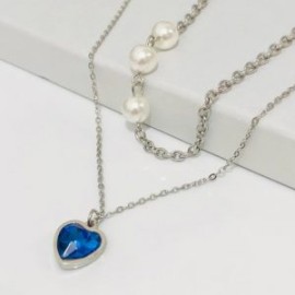 Collar 2 lienzos acero inoxidable corazón azul