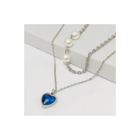 Collar 2 lienzos acero inoxidable corazón azul