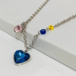 Collar acero inoxidable corazón azul