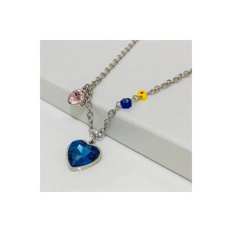 Collar acero inoxidable corazón azul