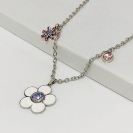 Collar acero inoxidable dijes flor blanca