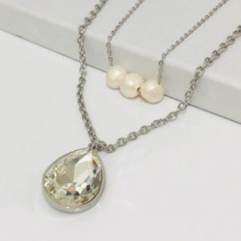 Collar 2 lienzos  acero inoxidable gota blanca