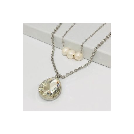 Collar 2 lienzos  acero inoxidable gota blanca