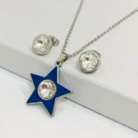 Conjunto acero inoxidable estrella azul piedra blanca