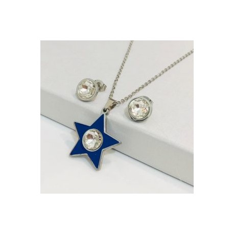 Conjunto acero inoxidable estrella azul piedra blanca