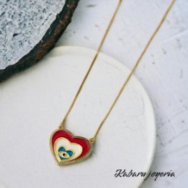 Collar corazón ojo azul chapa de oro 18K