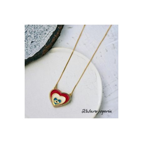 Collar corazón ojo azul chapa de oro 18K