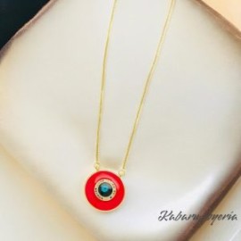 Collar circulo rojo ojo chapa de oro 18K