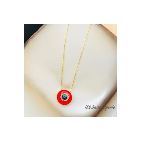 Collar circulo rojo ojo chapa de oro 18K