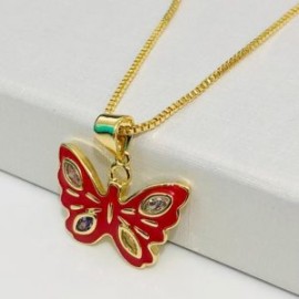 Collar mariposa roja chapa de oro 18K