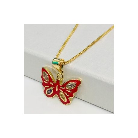 Collar mariposa roja chapa de oro 18K