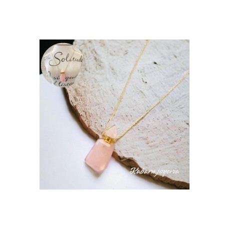Collar acero inoxidable perfumero cuarzo rosa
