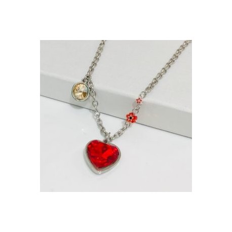 Collar acero inoxidable corazón rojo