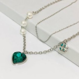 Collar 2 lienzos acero inoxidable corazón verde
