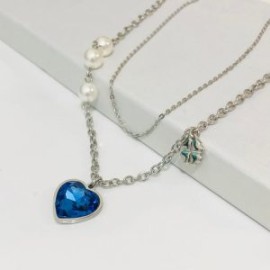 Collar 2 lienzos acero inoxidable corazón azul