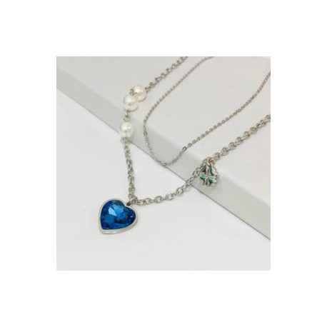 Collar 2 lienzos acero inoxidable corazón azul