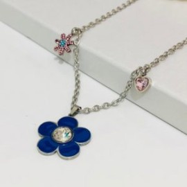 Collar acero inoxidable dijes flor azul