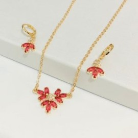 Conjunto dorado piedra roja chapa de oro 18k