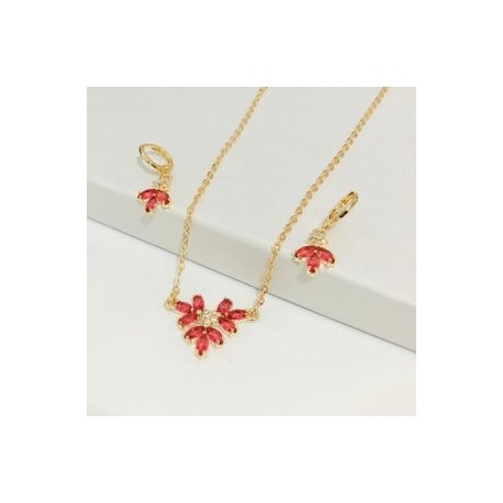 Conjunto dorado piedra roja chapa de oro 18k