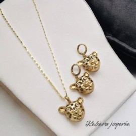 Conjunto cabeza de leopardo chapa de oro 18k