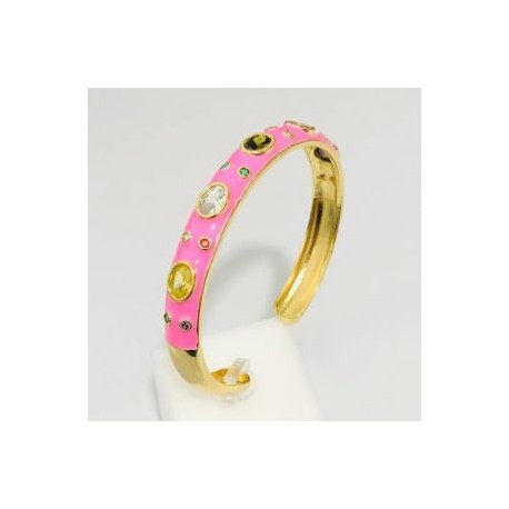 Pulsera esmaltada chapa de oro 18k rosa piedras