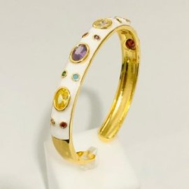 Pulsera esmaltada chapa de oro 18k blanca piedras