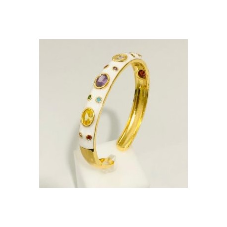 Pulsera esmaltada chapa de oro 18k blanca piedras
