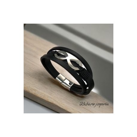 Pulsera caballero de cuero negra infinito