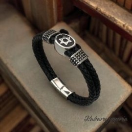 Pulsera caballero de cuero negra estrella