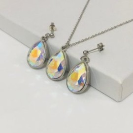 Collar plata acero inoxidable gotas blanco tornasol