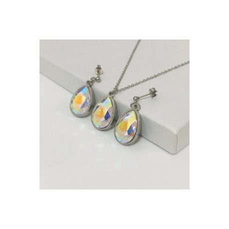Collar plata acero inoxidable gotas blanco tornasol